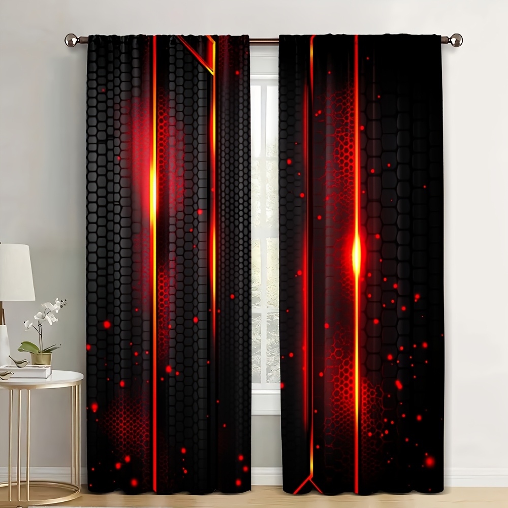 Office Tech For Home - 2pcs Lava Curtains Black Red Crack