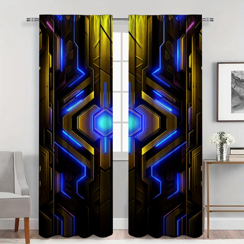 2pcs Geometric Tech Curtains w - Office Tech For Home 评论和价格
