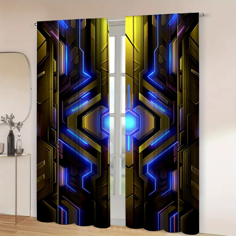 2pcs Geometric Tech Curtains w - Office Tech For Home 评论和价格